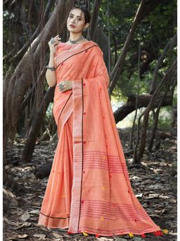 Sangam Prints - Peach Woven Work Traditional Saree with Unstitched Blouse