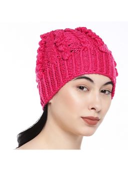 Magic Needles - Women Fuchsia Pink Self Design Beanie