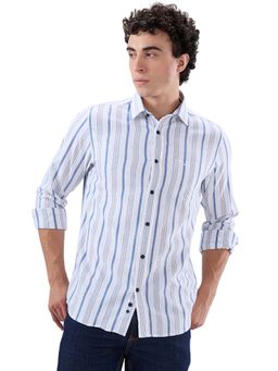 ColorPlus - Cotton Blend Full Sleeves Collar Neck Stripes Shirt