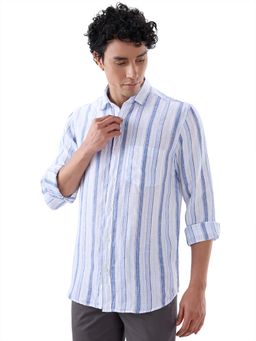 ColorPlus - Linen Full Sleeves Collar Neck Stripes Shirt