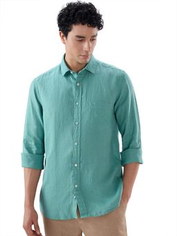 ColorPlus - Linen Full Sleeves Collar Neck Solid Plain Shirt