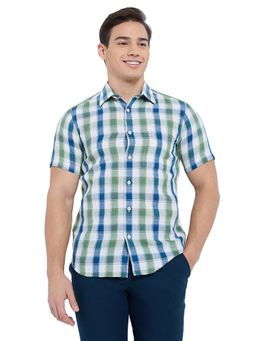 ColorPlus - Cotton Linen Half Sleeves Collar Neck Checks Shirt