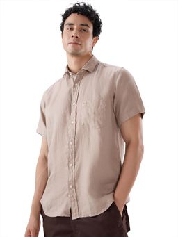 ColorPlus - Linen Half Sleeves Collar Neck Solid Plain Shirt