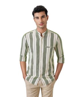 ColorPlus - Pure Cotton Full Sleeves Mandarin Neck Stripes Shirt
