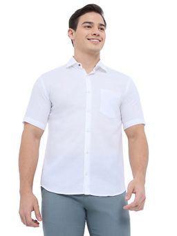 Park Avenue - Cotton Linen Half Sleeves Collar Neck Solid Plain Shirt