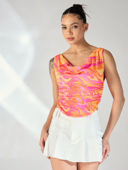 Uptownie - Printed Cotton Stretchable Draped Crop Top