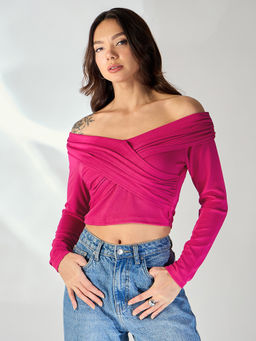 Uptownie - Wrap Style Bardot Off Shoulder Top