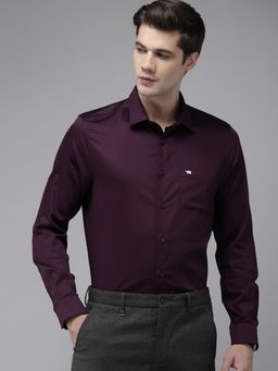 The Bear House - Ardor Edition Men Burgundy Solid Slim Egyptian Giza Cotton Formal Shirt