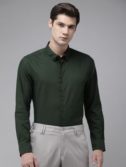 The Bear House - Men Green Self Design Slim Cotton Lycra Formal Shirt