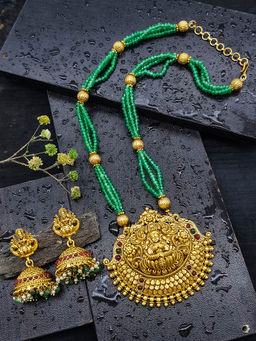 GRIIHAM - Gold Plated Necklace Set In Green Crystal Natural Stones