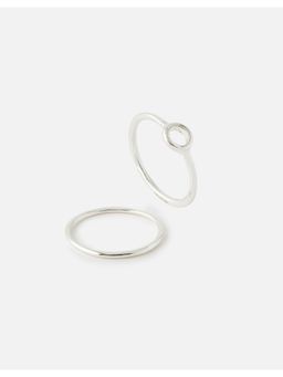 Accessorize London - Women's Silver Set of 2 Cut Out Circle Stacking Ring