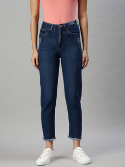SHOWOFFFF - Women's Casual Mom Fit High-rise Navy Blue Jeans