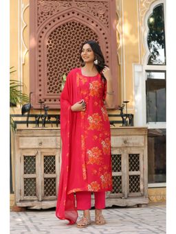 Gahan - Womens Viscose Rayon Straight Printed Kurta with Pant & Dupatta - Orange