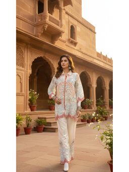 Gahan - Muslin Digital Printed Co-Ord Set - White