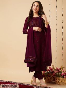 Gahan - Womens Viscose Rayon Straight Kurta with Pant & Dupatta - Wine