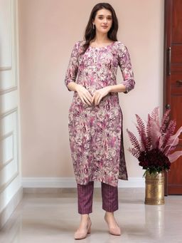 Gahan - Womens Viscose Rayon Straight Printed Kurta With Pant - Purple