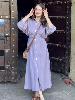 Gahan - Womens Viscose Rayon Solid Midi Dress with Belt - Purple