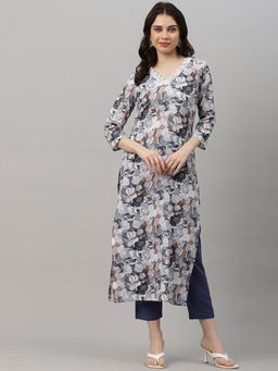 Gahan - Womens Viscose Rayon Straight Printed Kurta with Pant - Grey