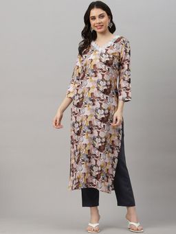 Gahan - Womens Viscose Rayon Straight Printed Kurta with Pant - Wine