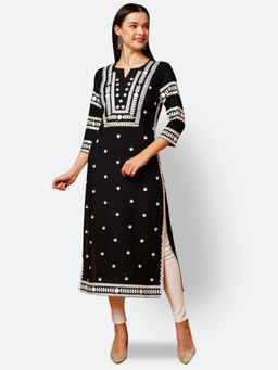 Gahan - Womens Viscose Rayon Straight Embroidery Kurta - Black