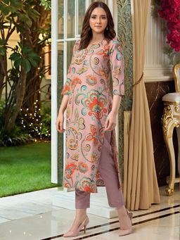 Gahan - Womens Viscose Rayon Straight Printed Kurta with Pant - Mauve