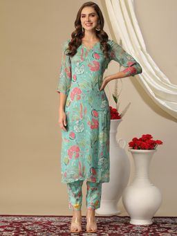 Gahan - Womens Viscose Rayon Straight Printed Kurta with Pant - Green