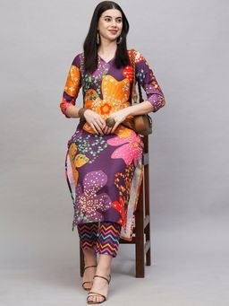 Gahan - Womens Viscose Rayon Straight Printed Kurta With Pant - Purple