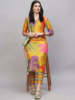 Gahan - Womens Viscose Rayon Straight Printed Kurta with Pant - Yellow