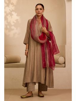 Gahan - Womens Viscose Rayon Anarkali Solid Kurta with Pant & Dupatta - Beige