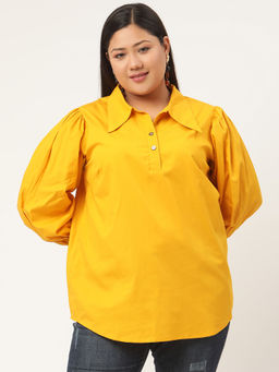 theRebelinme - Plus Size Womens Mustard Solid Color Shirt Style Top