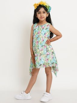 Creative Kids - Girls Green Leaf Print A-line Dress