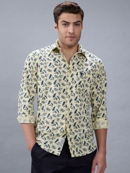 Giordano - Men Yellow Slim Fit Cotton Printed Long Sleeves Casual Shirt