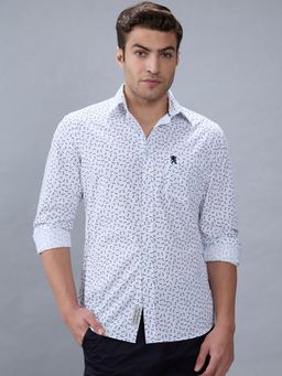 Giordano - Men White Slim Fit Cotton Geometric Printed Long Sleeves Casual Shirt