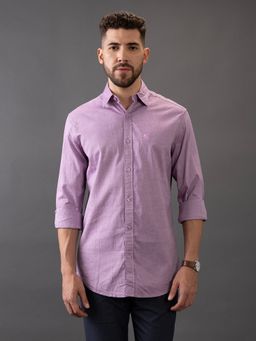 Giordano - Men Light Purple Slim Fit Cotton Solid Spread Collar Casual Shirt