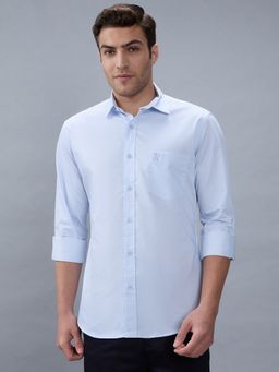 Giordano - Men Blue Slim Fit Cotton Solid Spread Collar Long Sleeves Casual Shirt