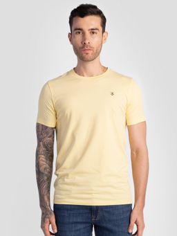 Reid & Taylor - Men Yellow Cotton Crew Neck T-Shirt