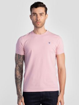 Reid & Taylor - Men Pink Cotton Crew Neck T-Shirt
