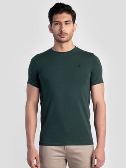 Reid & Taylor - Men Green Cotton Crew Neck T-Shirt