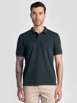Reid & Taylor - Men Grey Cotton Collar Neck Polo T-Shirt