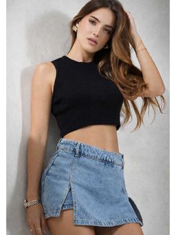 Lounge Dreams - Blue Denim Solid Mini Skirt