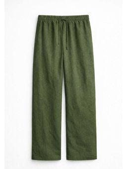 Lounge Dreams - Women's Olive Linen Solid Trouser