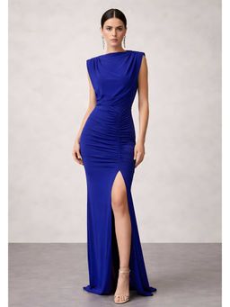 Lounge Dreams - Women Blue Gathered Maxi Dress