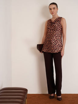 FABLE STREET - Satin Cowl Neck Top - Brown And Black