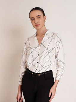 FABLE STREET - Geometric Print Shirt - White And Black