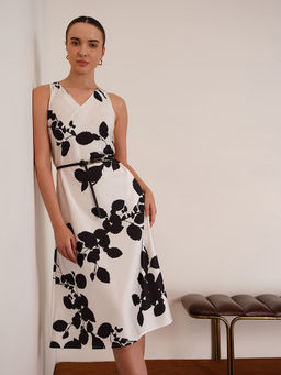 FABLE STREET - Women Polyester White Floral Midi Dress