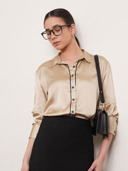 FABLE STREET - Beige Full Sleeve Satin Shirt