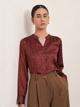 FABLE STREET - Satin Polka Maroon Top