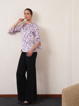 FABLE STREET - Satin Floral Blue Top