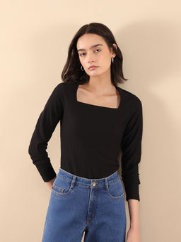 FABLE STREET - Stretchable Square Neck Black Top