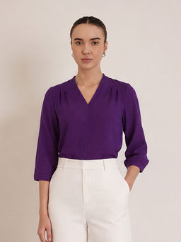 FABLE STREET - Purple Stretchable V-Neck Top